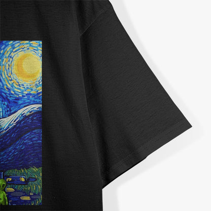 Bigfoot Meets Alien Under a Starry Night - A Cosmic Encounter T-Shirt