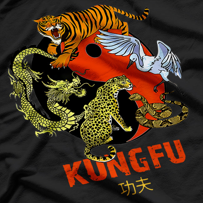 Kung Fu - Five Animals Forms, Chinese Martial Arts T-Shirt