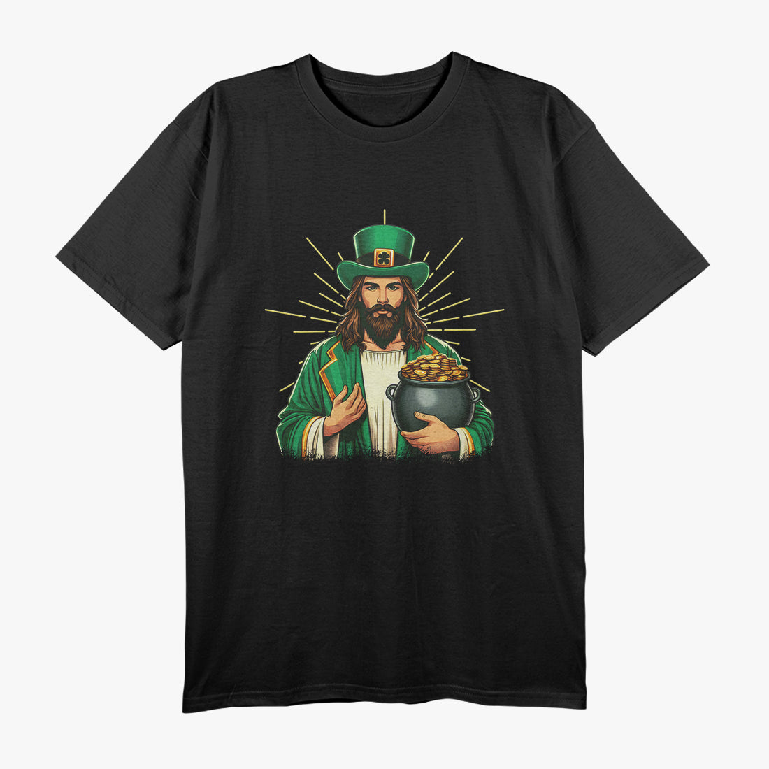 St Patricks Day Funny Jesus In Leprechaun Green Costume T-Shirt