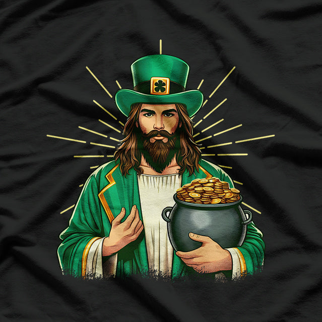 St Patricks Day Funny Jesus In Leprechaun Green Costume T-Shirt