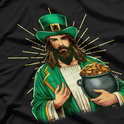 St Patricks Day Funny Jesus In Leprechaun Green Costume T-Shirt