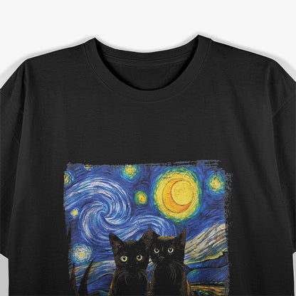 Starry Night Cats Famous Painting Inspired T-Shirt