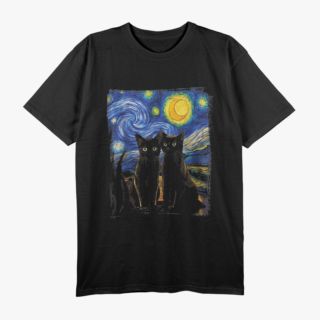 Starry Night Cats Famous Painting Inspired T-Shirt