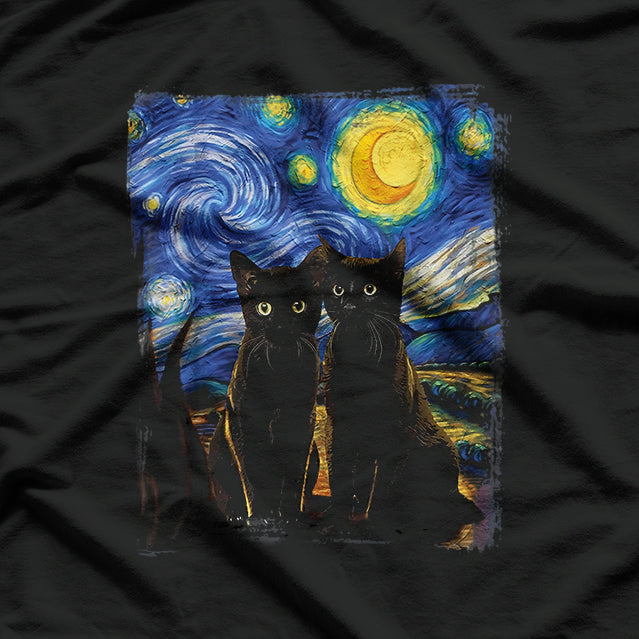 Starry Night Cats Famous Painting Inspired T-Shirt