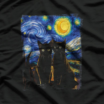 Starry Night Cats Famous Painting Inspired T-Shirt