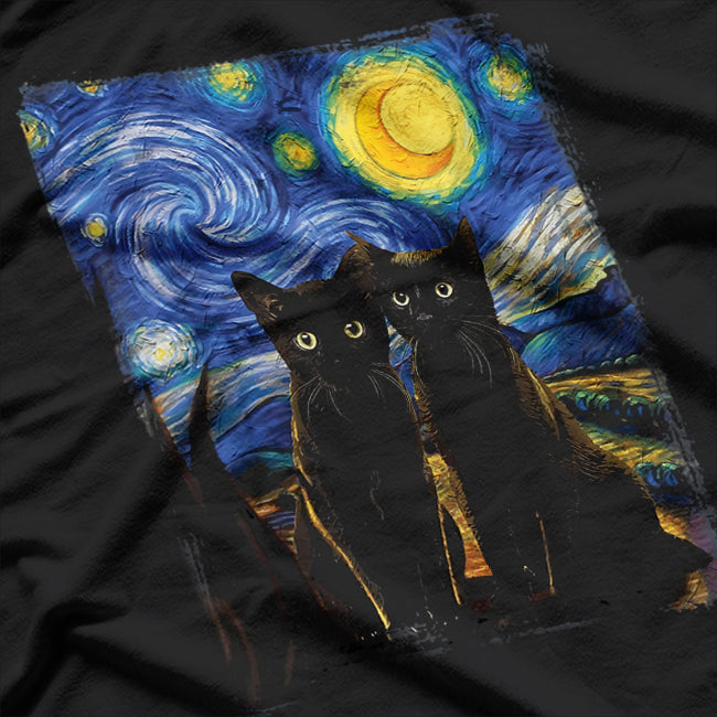 Starry Night Cats Famous Painting Inspired T-Shirt