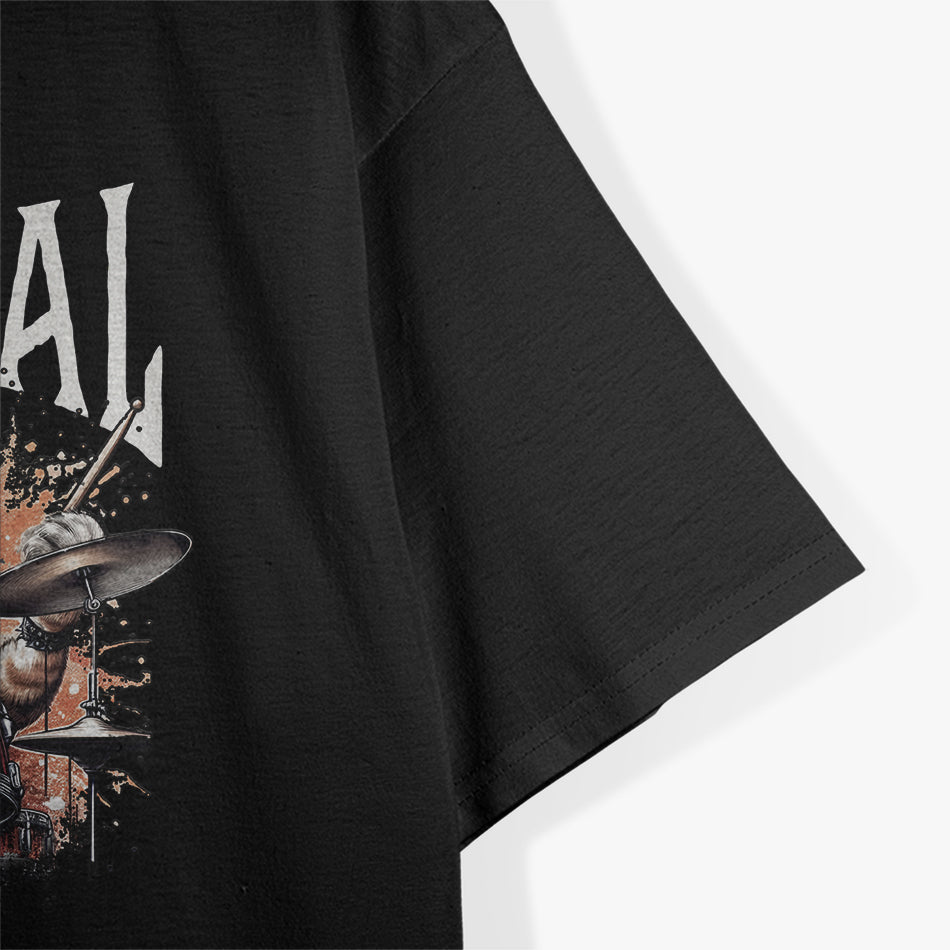 Heavy Metal Cat Drummer Graphic T-Shirt