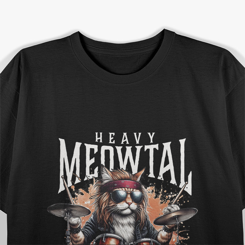 Heavy Metal Cat Drummer Graphic T-Shirt