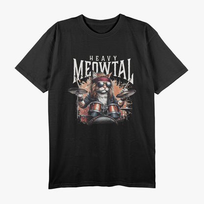 Heavy Metal Cat Drummer Graphic T-Shirt