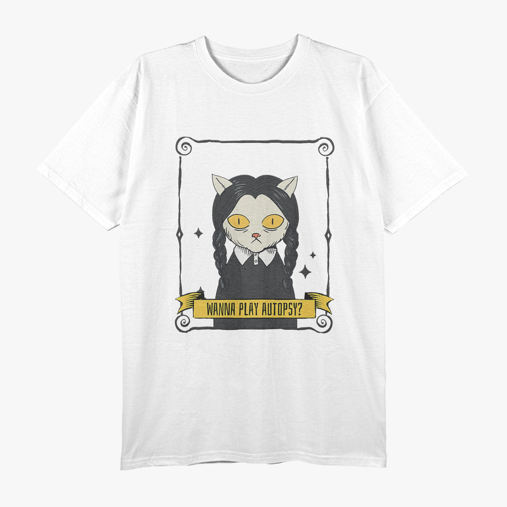 Play Autopsy With A Spooky Wednesday Cat Horror Theme T-Shirt