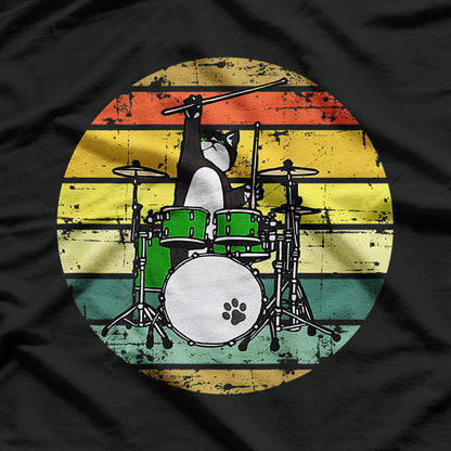 Tuxedo Cat Drumming For Music Enthusiasts and Pet Lovers T-Shirt