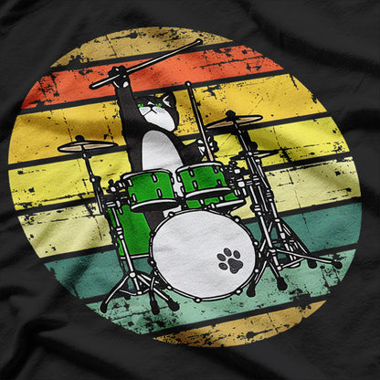 Tuxedo Cat Drumming For Music Enthusiasts and Pet Lovers T-Shirt