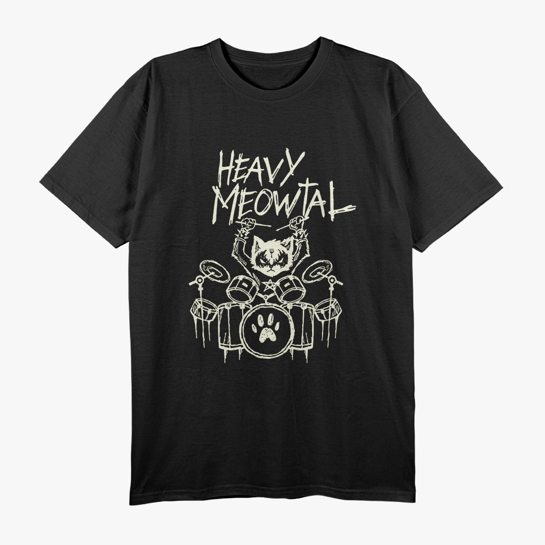 Heavy Meowtal Cat Drummer Funny Rock Music Pet Design T-Shirt