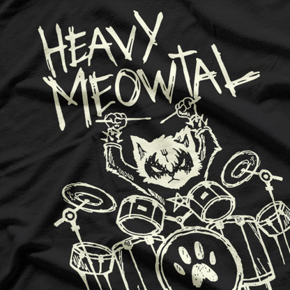 Heavy Meowtal Cat Drummer Funny Rock Music Pet Design T-Shirt