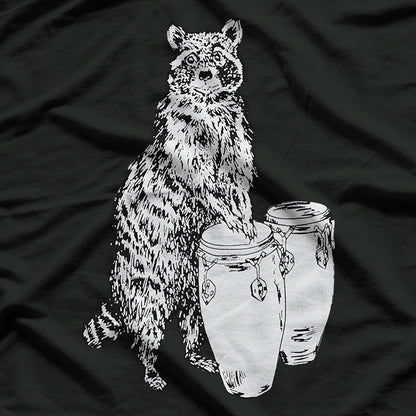 Raccoon Grooving On Conga Fun Animal Music Design T-Shirt