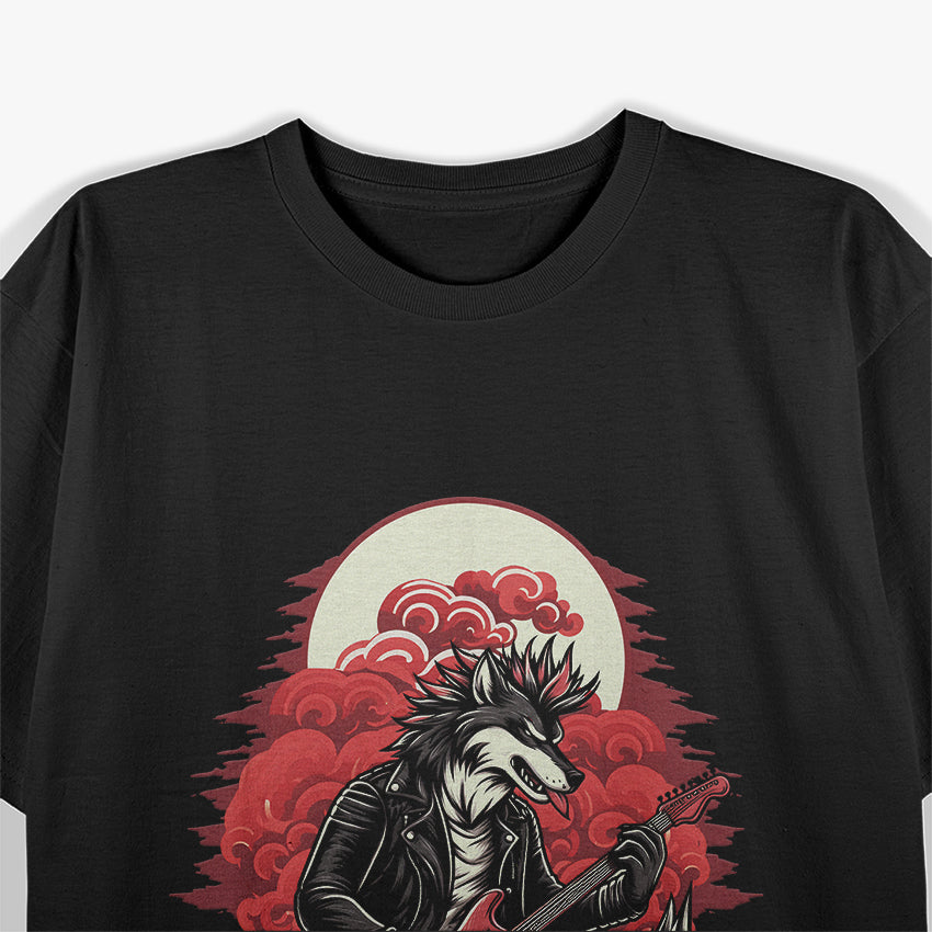 Wolf Guitarist Wild Rocker Animal Design T-Shirt