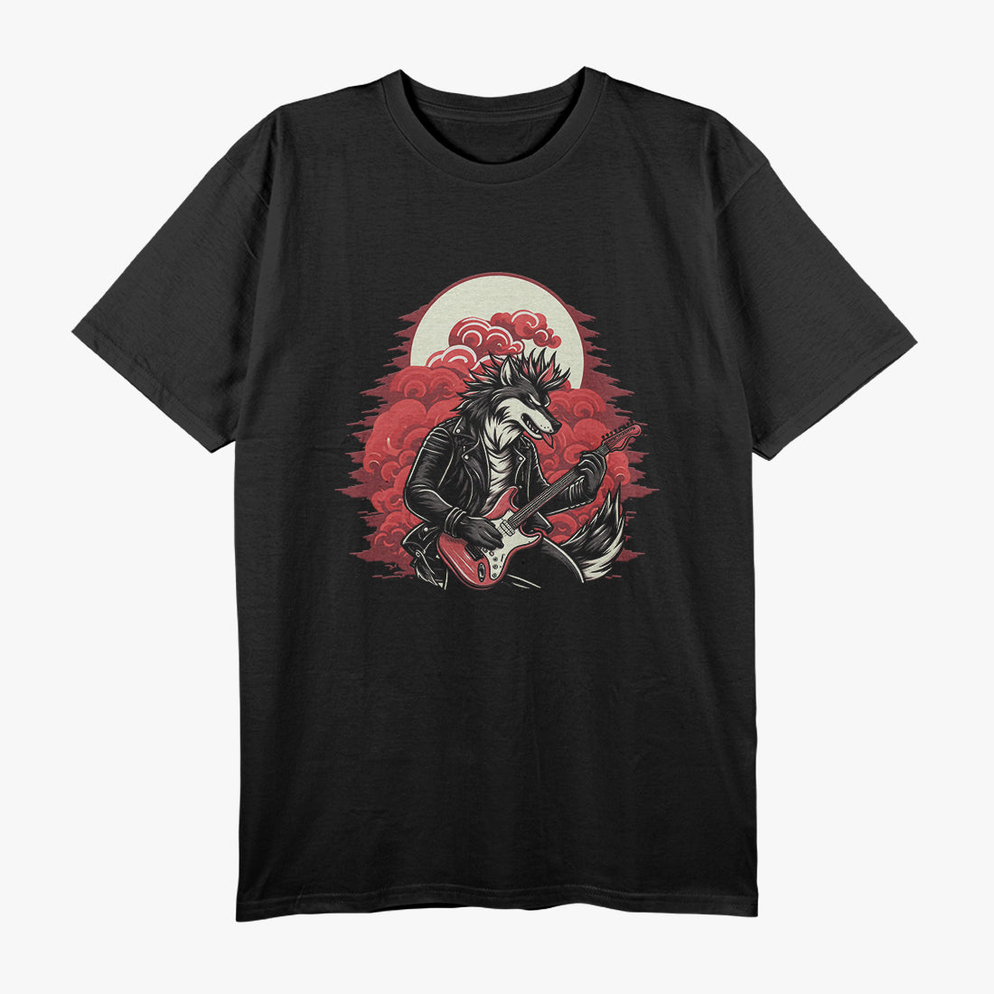 Wolf Guitarist Wild Rocker Animal Design T-Shirt