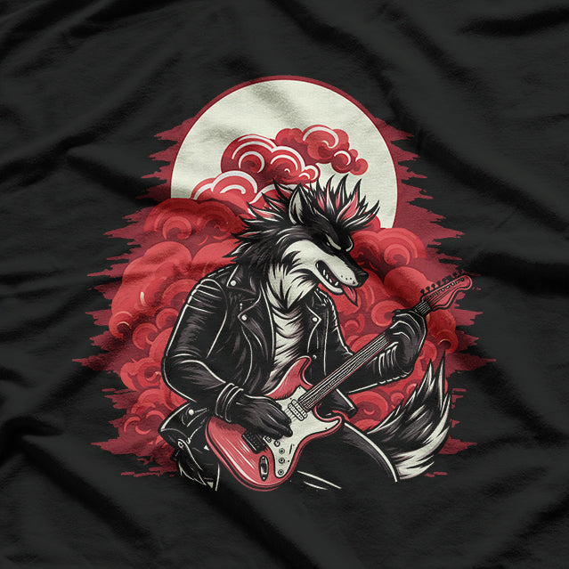 Wolf Guitarist Wild Rocker Animal Design T-Shirt