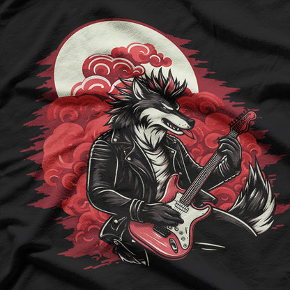 Wolf Guitarist Wild Rocker Animal Design T-Shirt