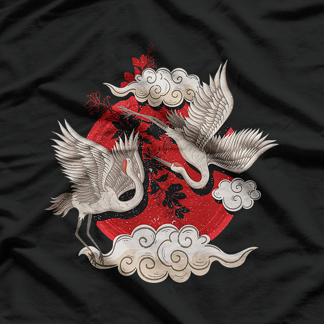 Cute White Crane Bird Asian Style Martial Arts T-Shirt