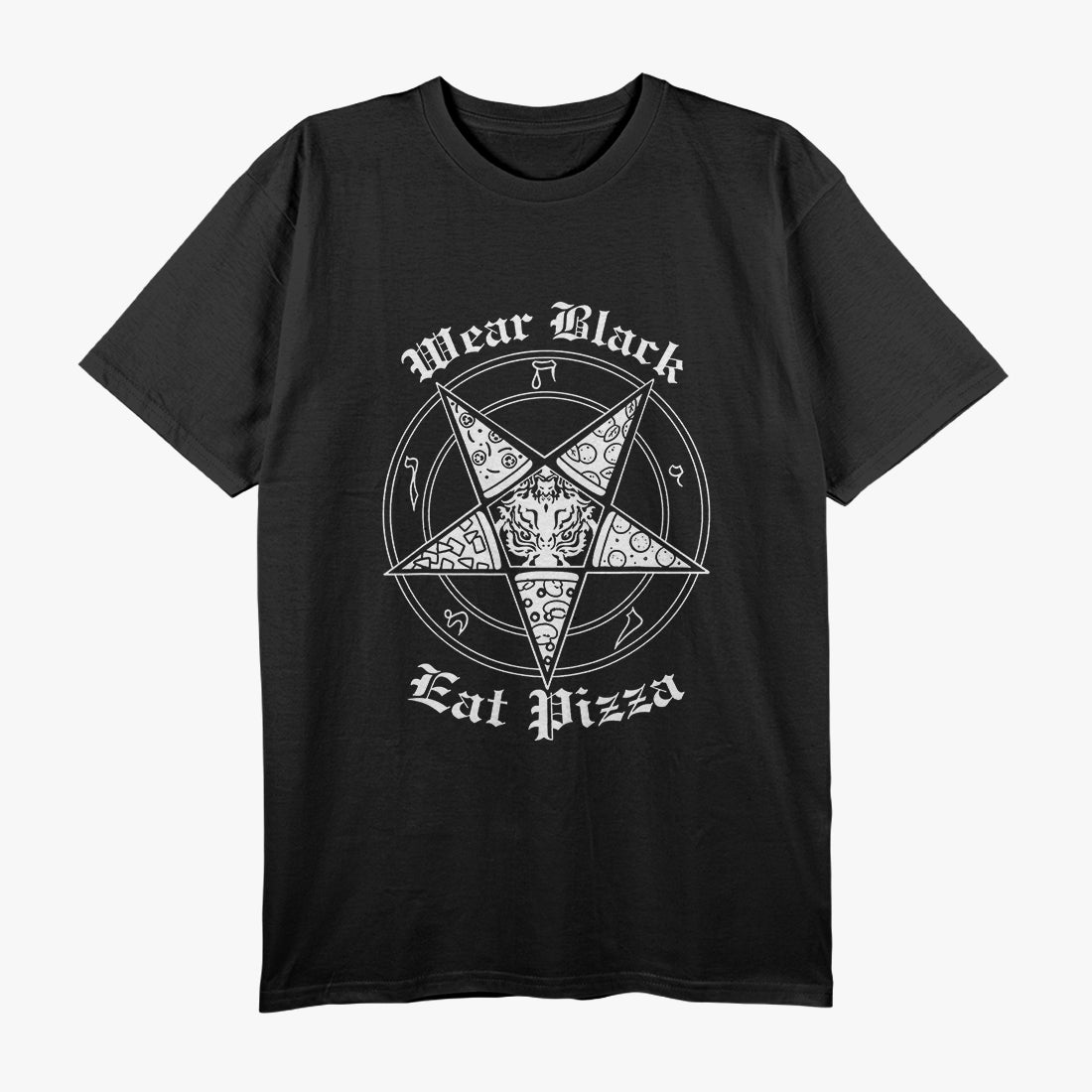 Wear Black Eat Pizza Satire Occult Design T-Shirt