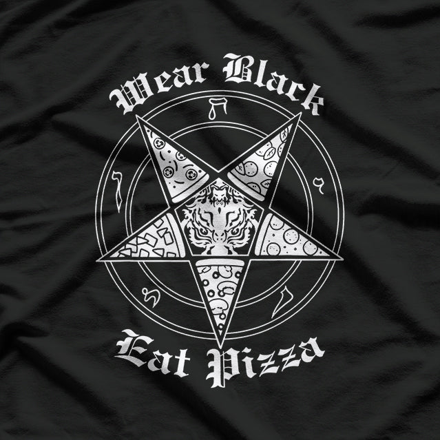 Wear Black Eat Pizza Satire Occult Design T-Shirt