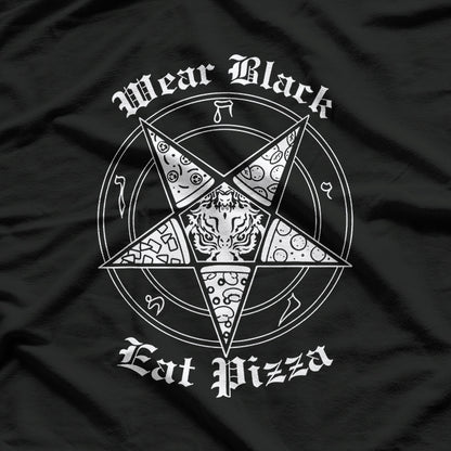 Wear Black Eat Pizza Satire Occult Design T-Shirt