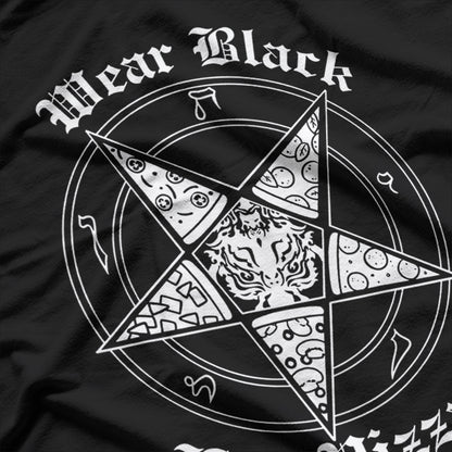 Wear Black Eat Pizza Satire Occult Design T-Shirt