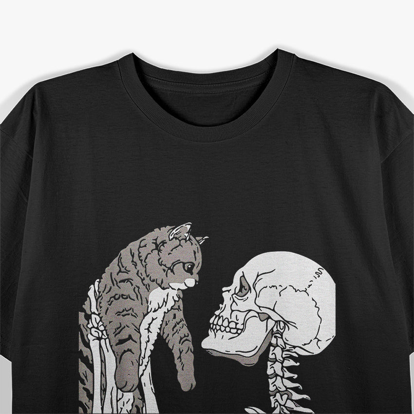 Dark Skeleton Holding A Cat Skull T-Shirt