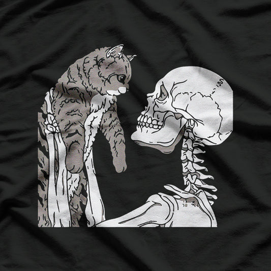 Dark Skeleton Holding A Cat Skull T-Shirt