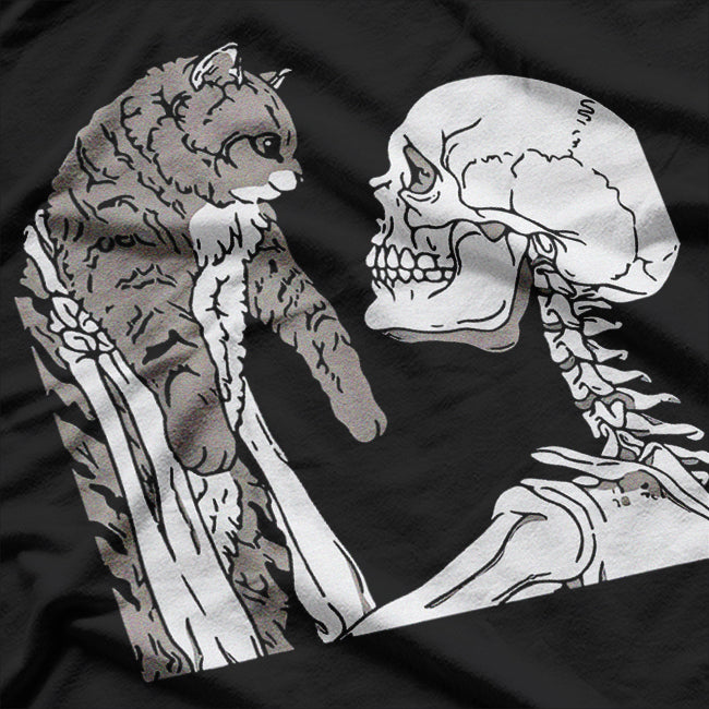 Dark Skeleton Holding A Cat Skull T-Shirt