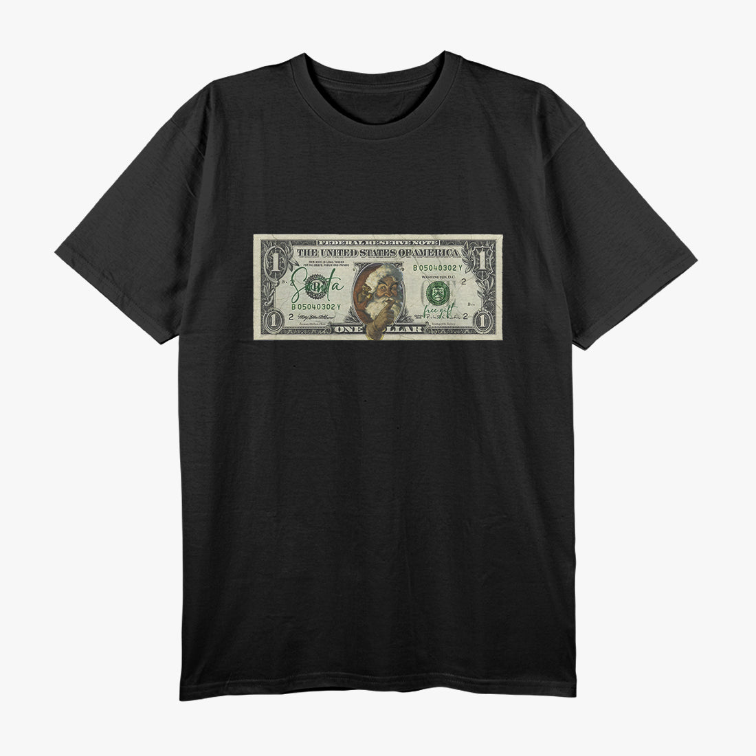 Santa Claus Dollar Bill Humor Festive Holiday T-Shirt