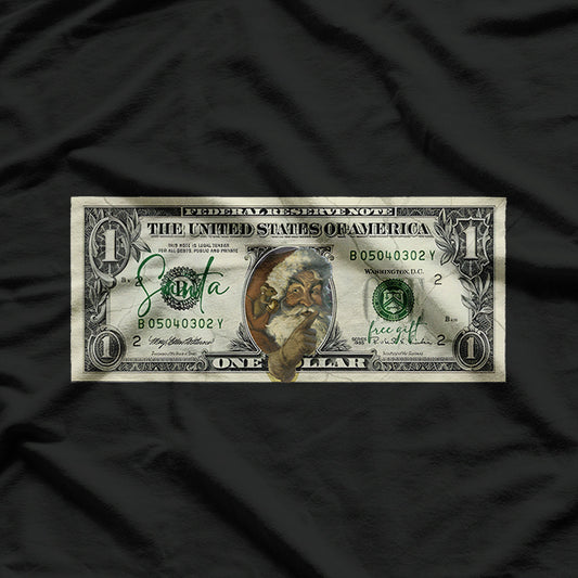 Santa Claus Dollar Bill Humor Festive Holiday T-Shirt