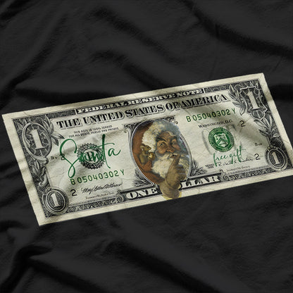 Santa Claus Dollar Bill Humor Festive Holiday T-Shirt