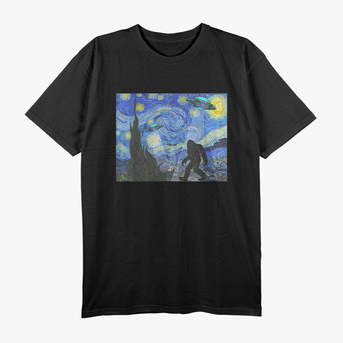 Starry Night Sasquatch & UFO - Bigfoot Meets Aliens T-Shirt
