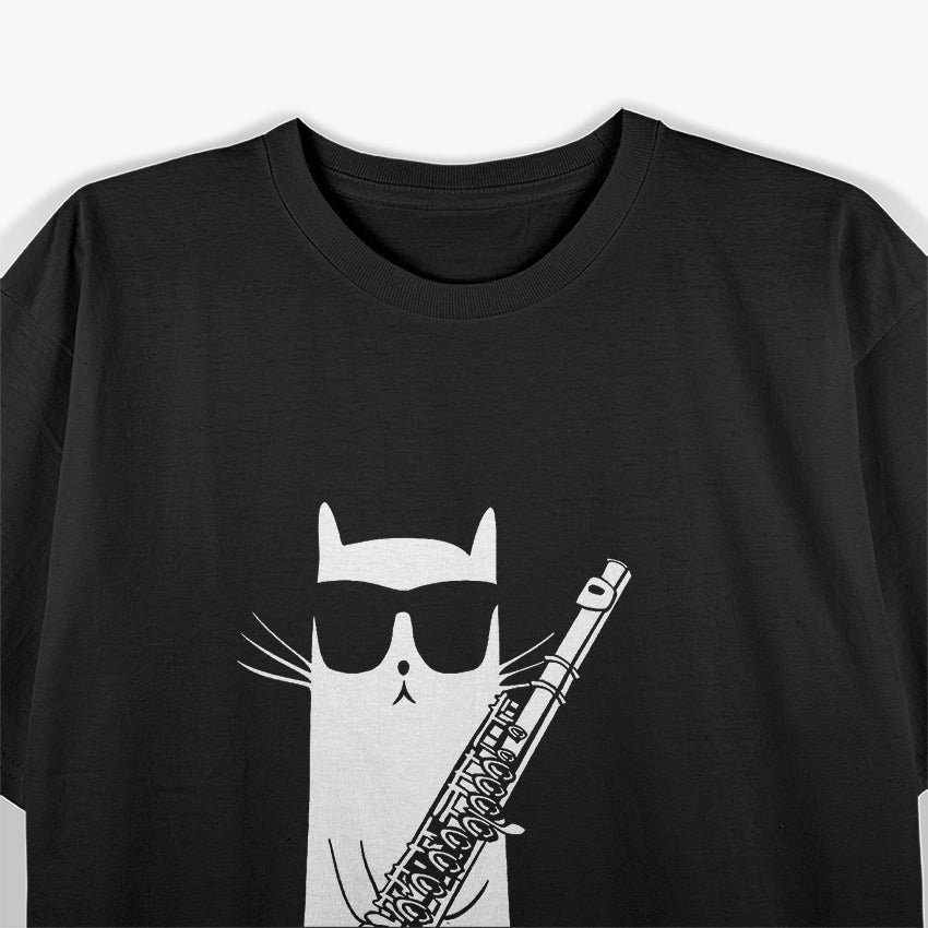 Funny Cat Wearing Sunglasses Playing Flute T-Shirt