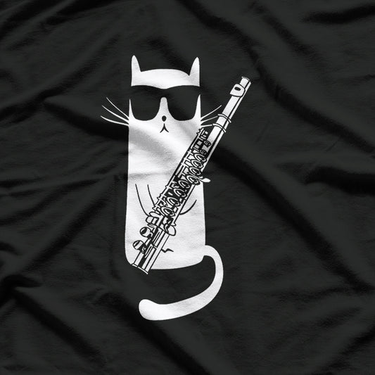 Funny Cat Wearing Sunglasses Playing Flute T-Shirt