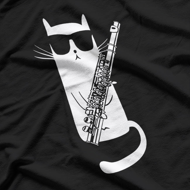 Funny Cat Wearing Sunglasses Playing Flute T-Shirt