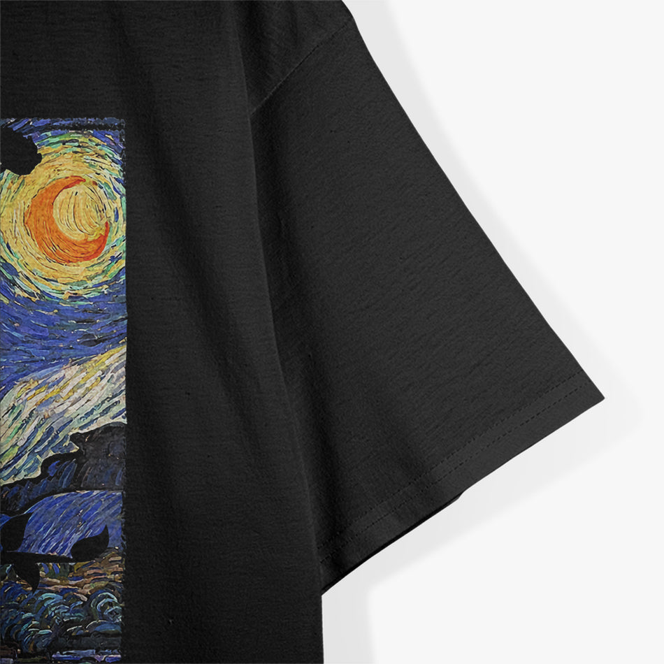 Midnight Black Cat Under Starry Sky T-Shirt