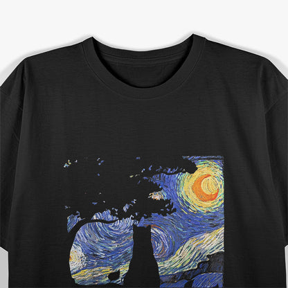 Midnight Black Cat Under Starry Sky T-Shirt