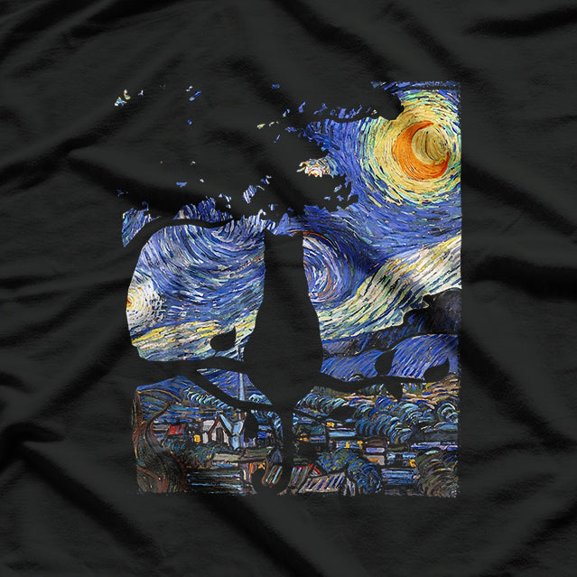 Midnight Black Cat Under Starry Sky T-Shirt