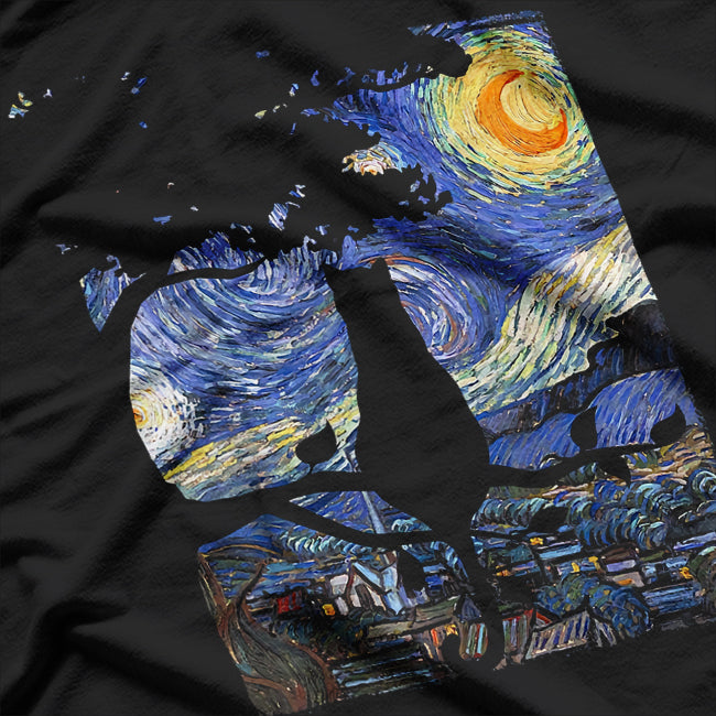 Midnight Black Cat Under Starry Sky T-Shirt