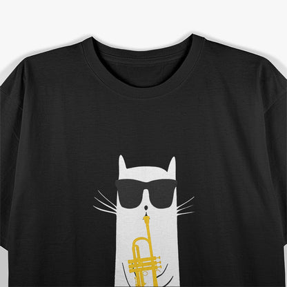 Cool Cat In Sunglasses Playing Trumpet Jazzy Music Design T-Shirt