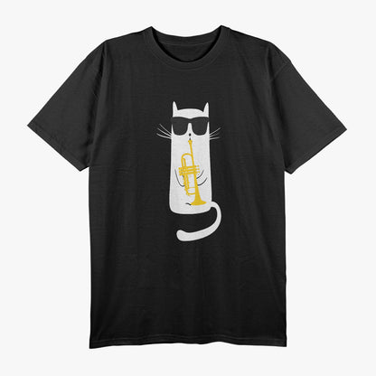 Cool Cat In Sunglasses Playing Trumpet Jazzy Music Design T-Shirt