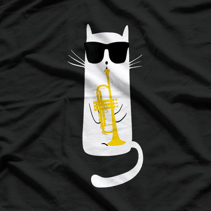 Cool Cat In Sunglasses Playing Trumpet Jazzy Music Design T-Shirt