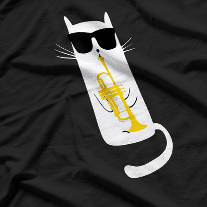 Cool Cat In Sunglasses Playing Trumpet Jazzy Music Design T-Shirt