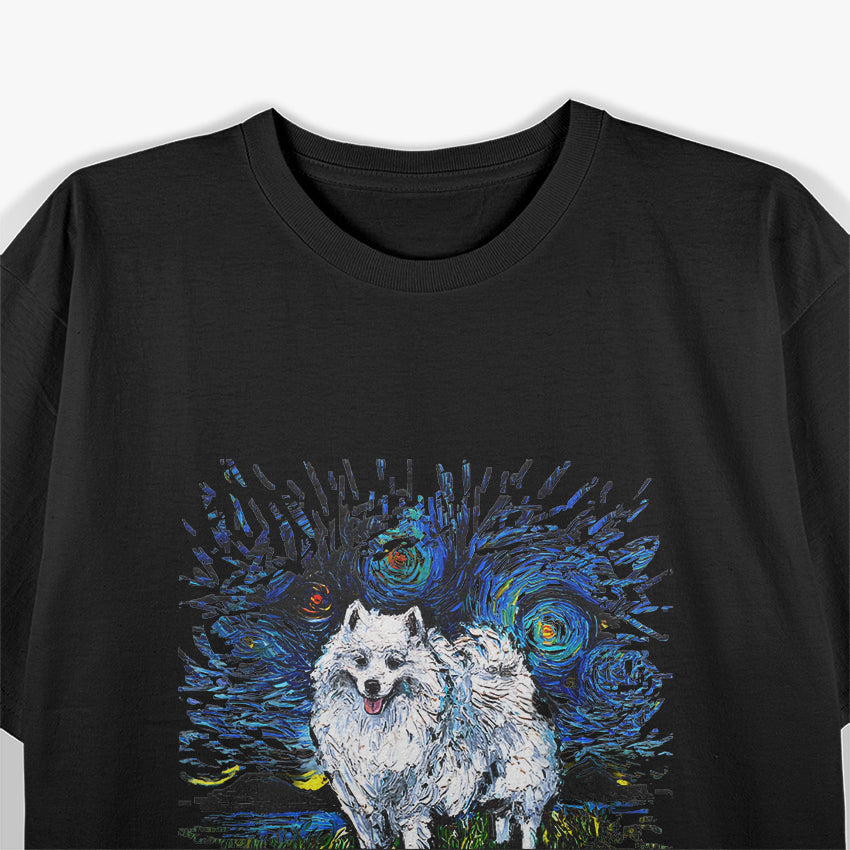 American Eskimo Japanese Spitz Starry Night Dog Art T-Shirt