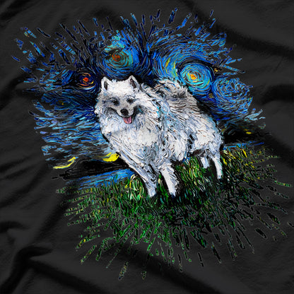 American Eskimo Japanese Spitz Starry Night Dog Art T-Shirt