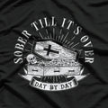 Sober Till It’s Over Day by Day, Tattoo-Style Skull Sobriety T-Shirt