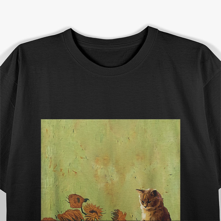 Sunflower-Themed Funny Cat Art T-Shirt